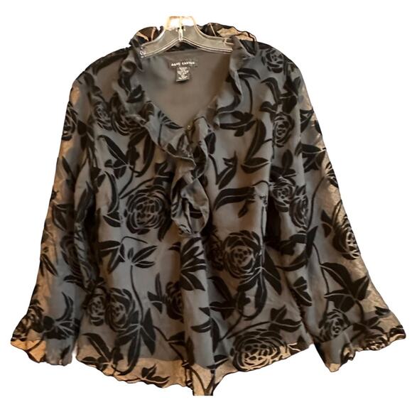 Women's Y2K Black Velvet Burnout Floral Top Sz XL Whimsigoth Fairy Goth Witchy - Picture 12 of 16